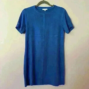 Joh Aurora Suede Round Neck Dress With Pockets Size XS Blue Stretch Casual NWOT